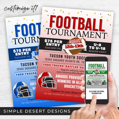 fully customizable football tournament flyers for sports fundraising events