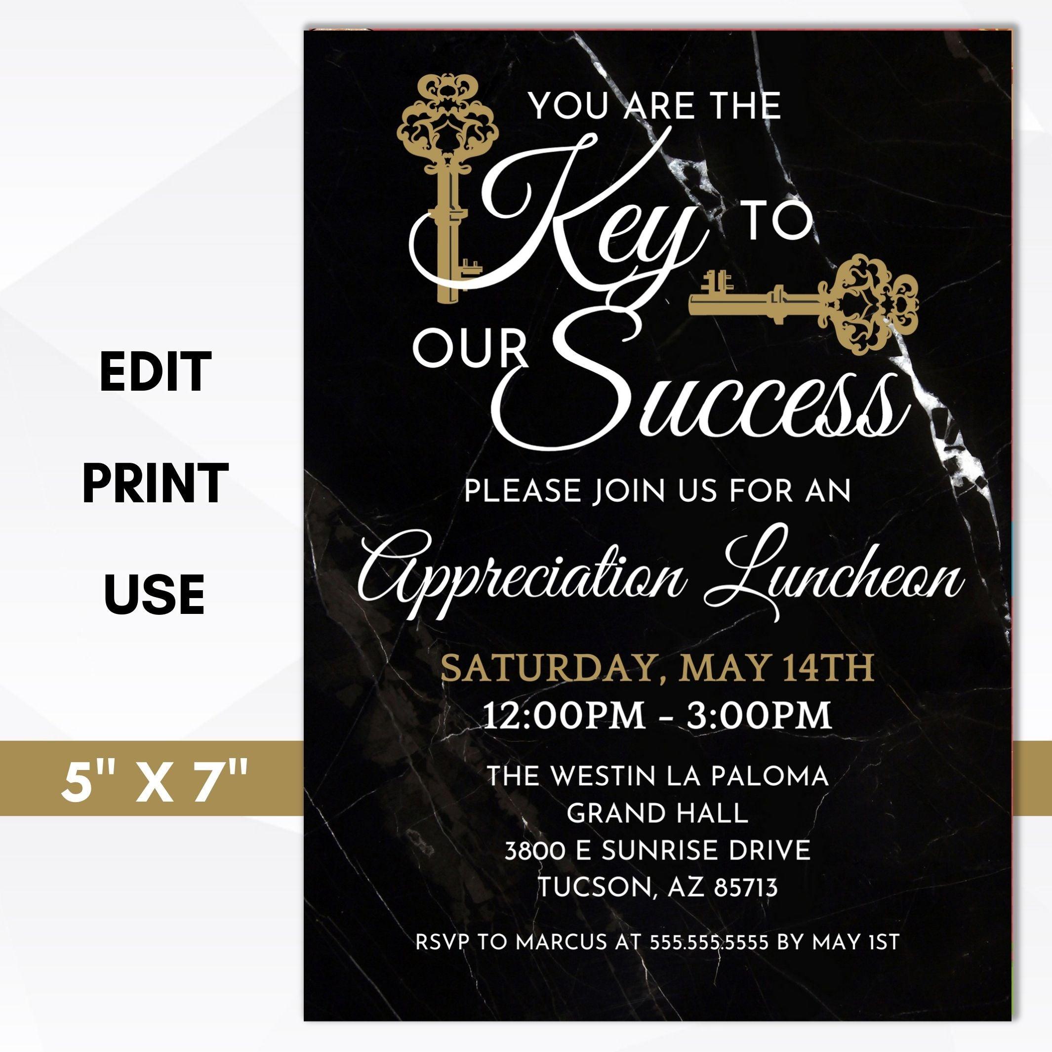 key to our success employee staff teacher nurse volunteer appreciation luncheon invitation template