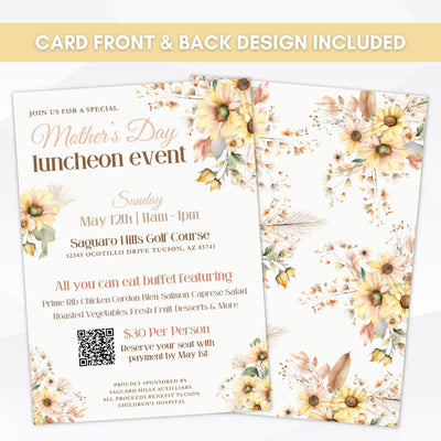 whimsical invitation card for mothers day luncheon brunch or dinner party
