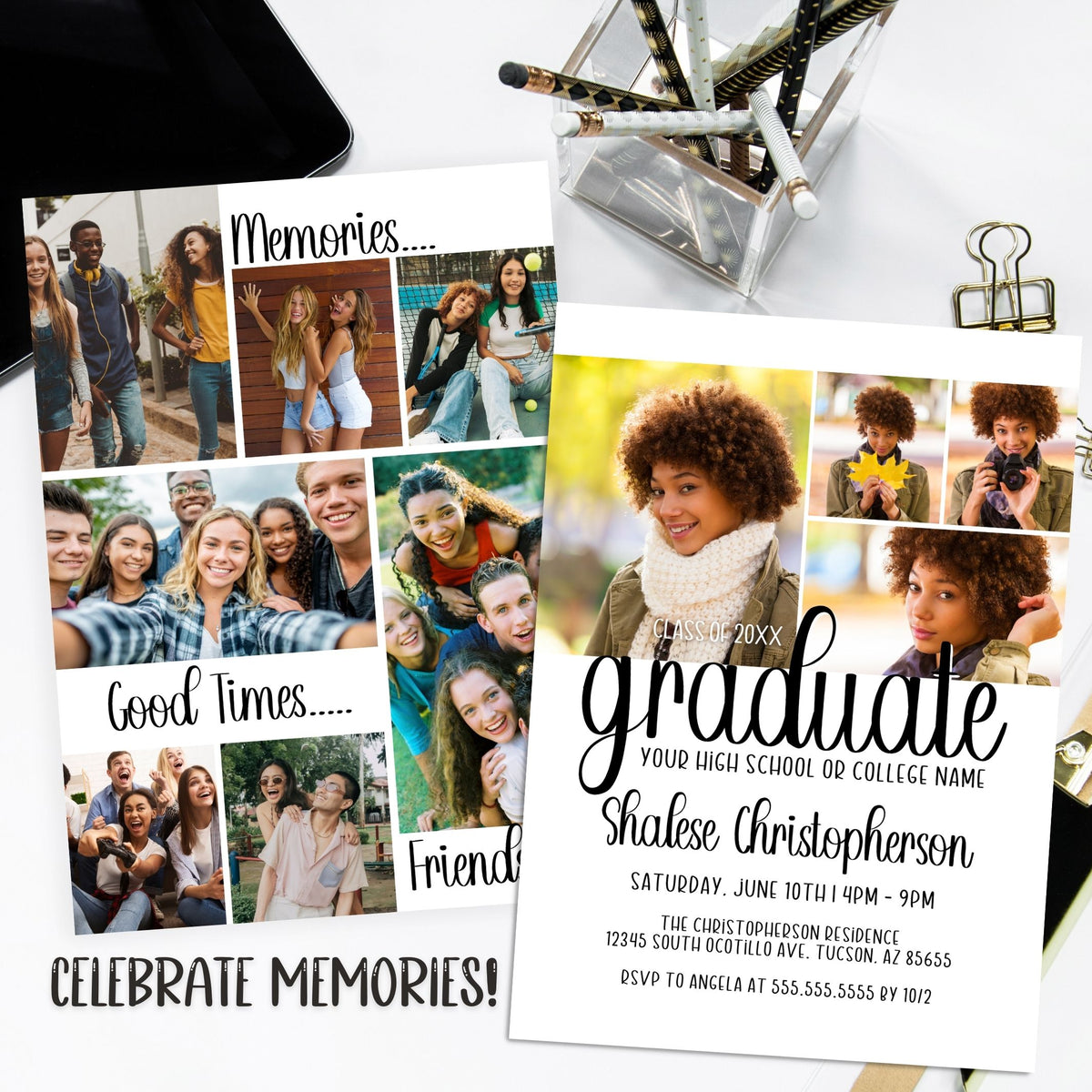 Friends Photo Collage Graduation Invitation Template - Simple Desert ...