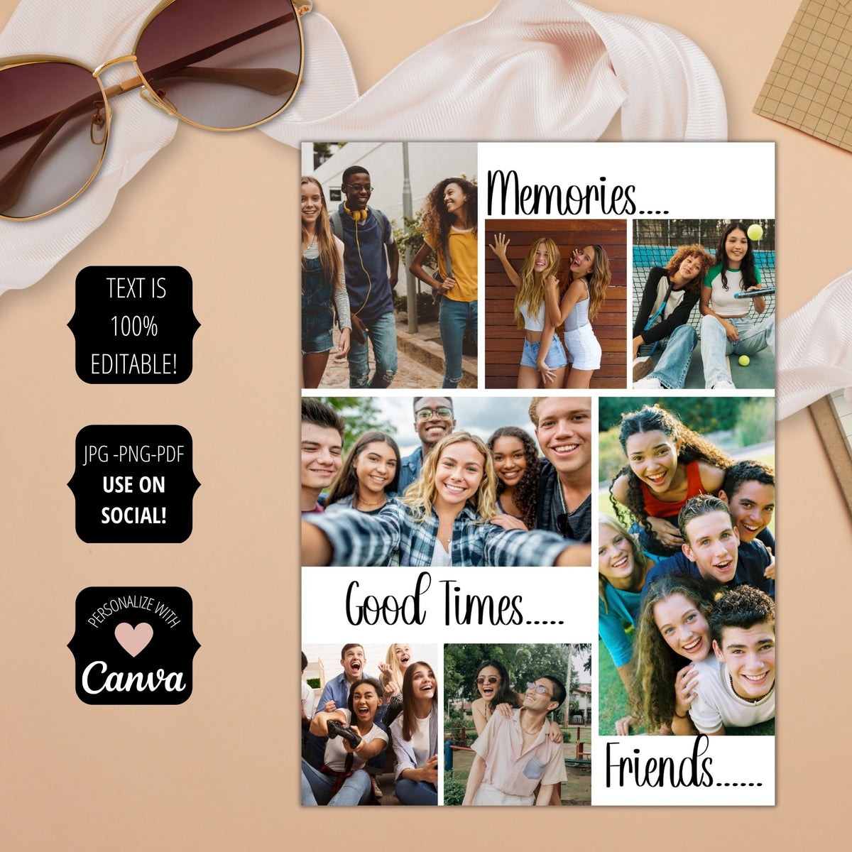 Friends Photo Collage Graduation Invitation Template - Simple Desert ...