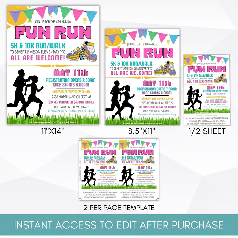 rainbow race marathon color run walkathon 5k 10k race editable flyer set