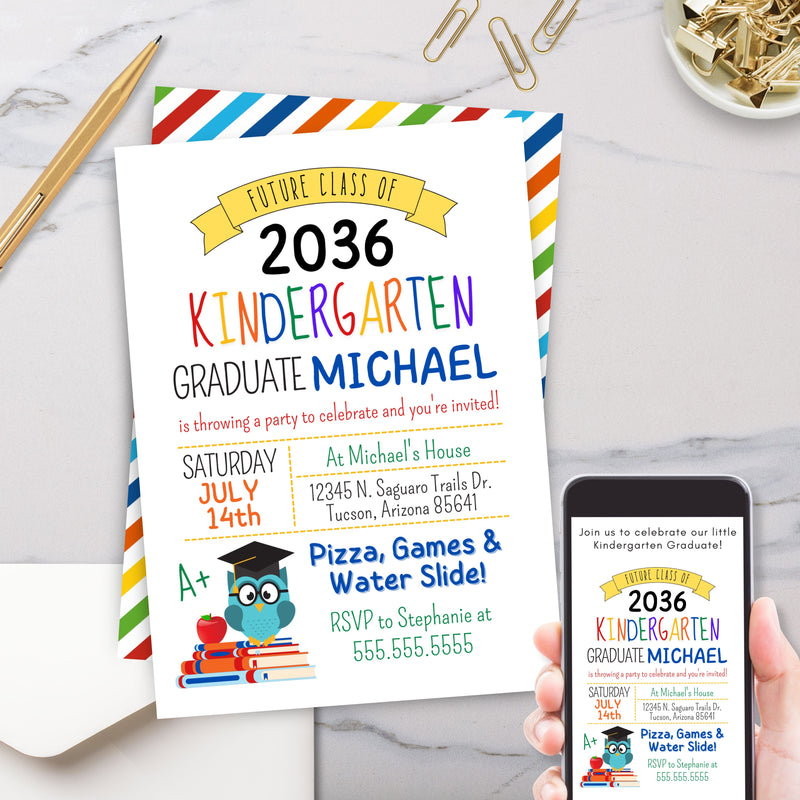 cute and colorful kids graduation invitation for preschool or kindergarten grad party