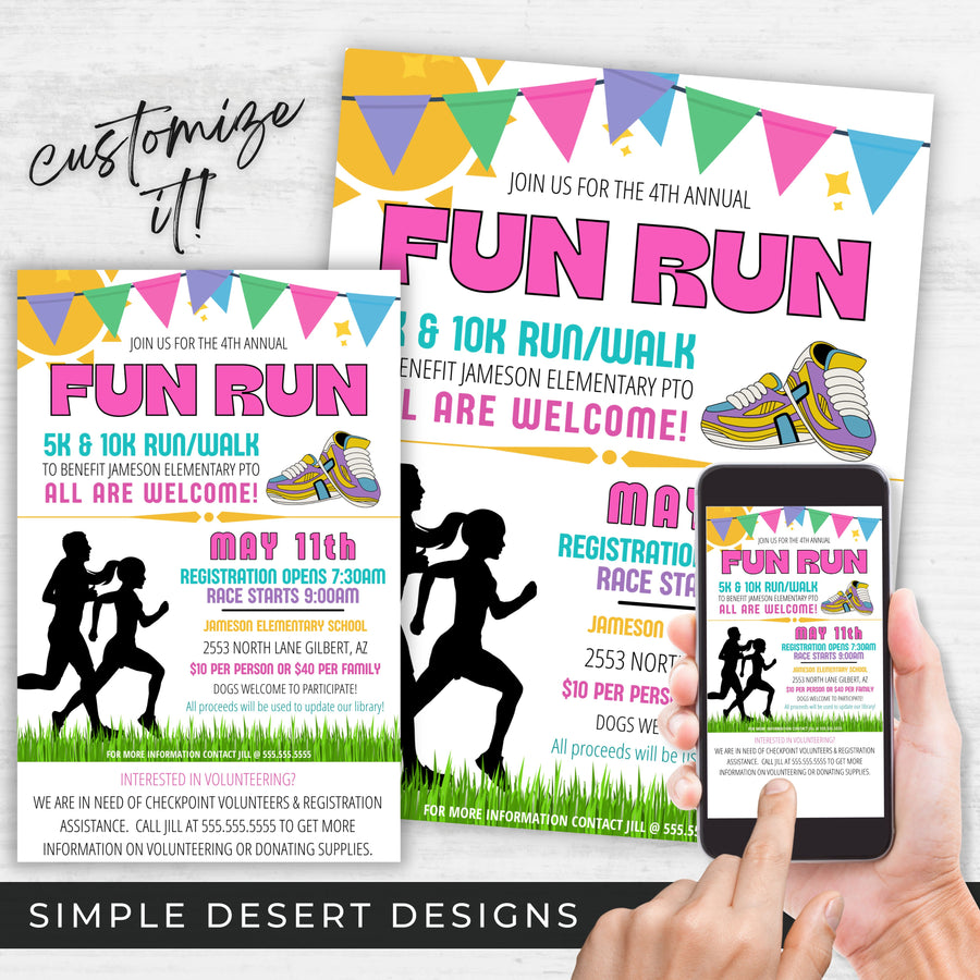 Fun Run Simple Fun Run Fundraiser Flyer Invite Set – Simple Desert Designs