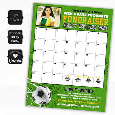 editable calendar fundraiser template soccer