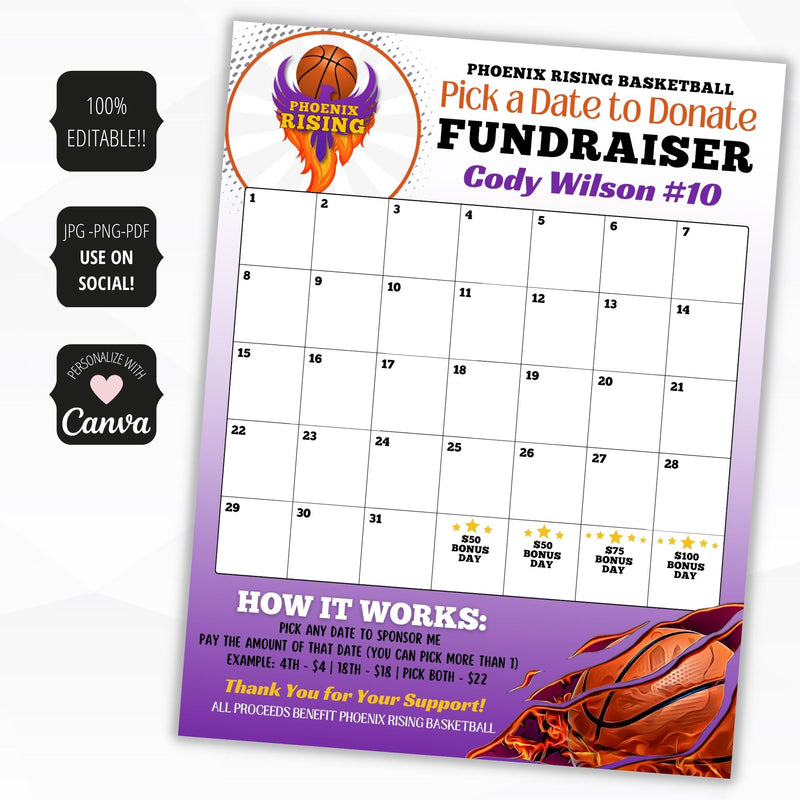 vivid fundraising calendar for basketball