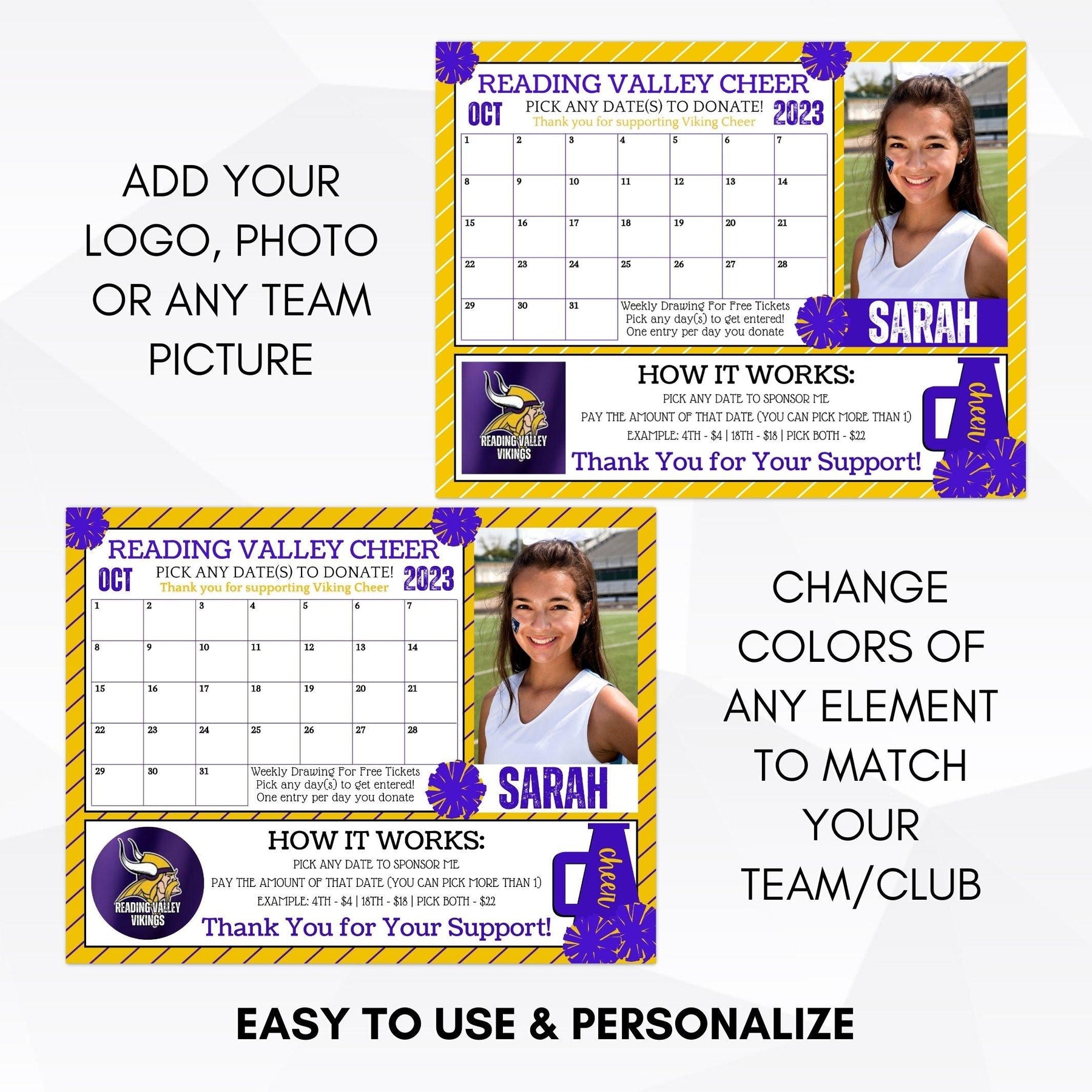 Cheerleading Calendar Template Editable – Simple Desert Designs