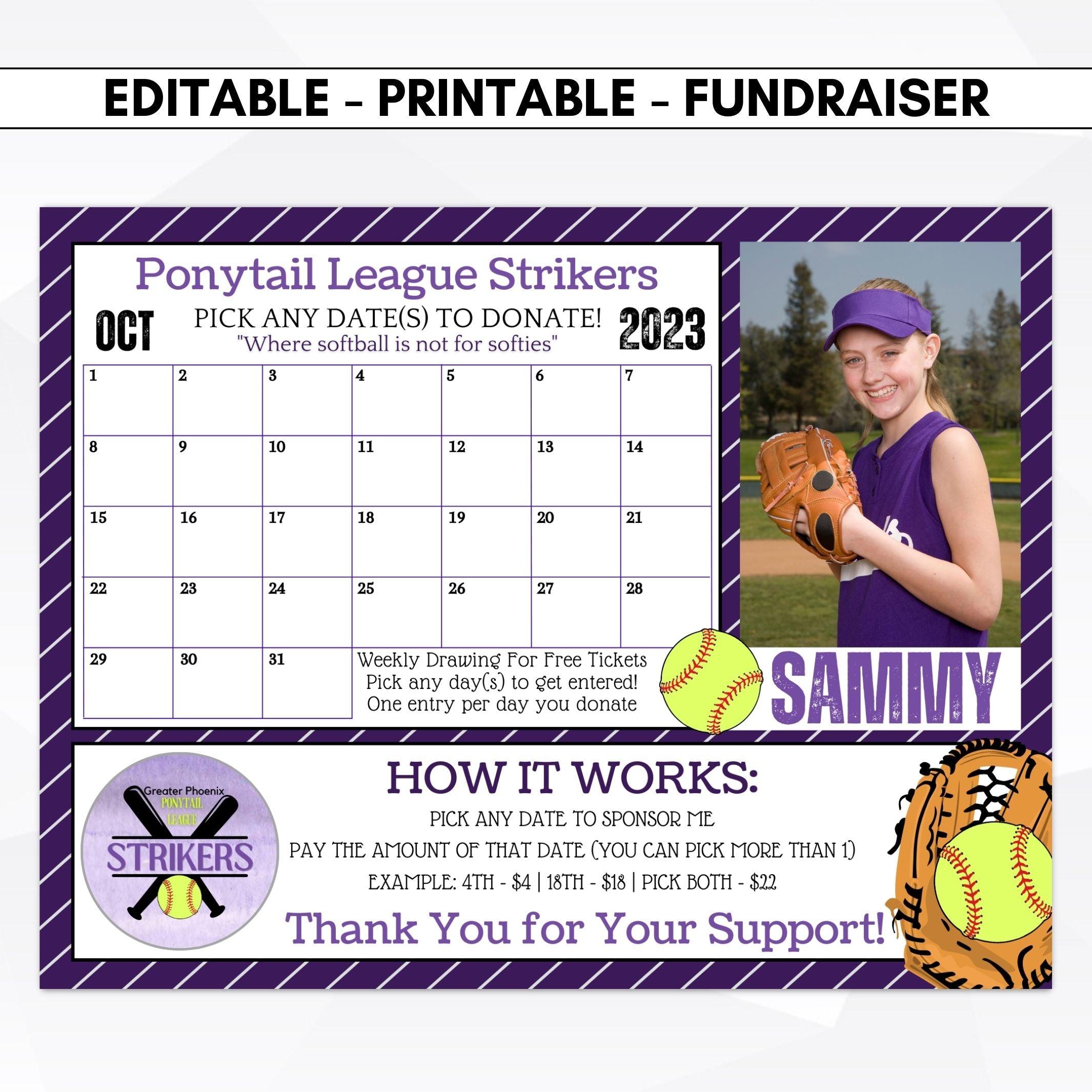 Fundraising Sports Calendar Softball