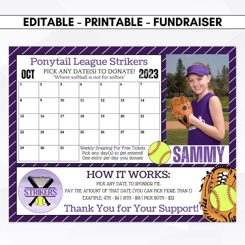 Fundraising Sports Calendar Softball
