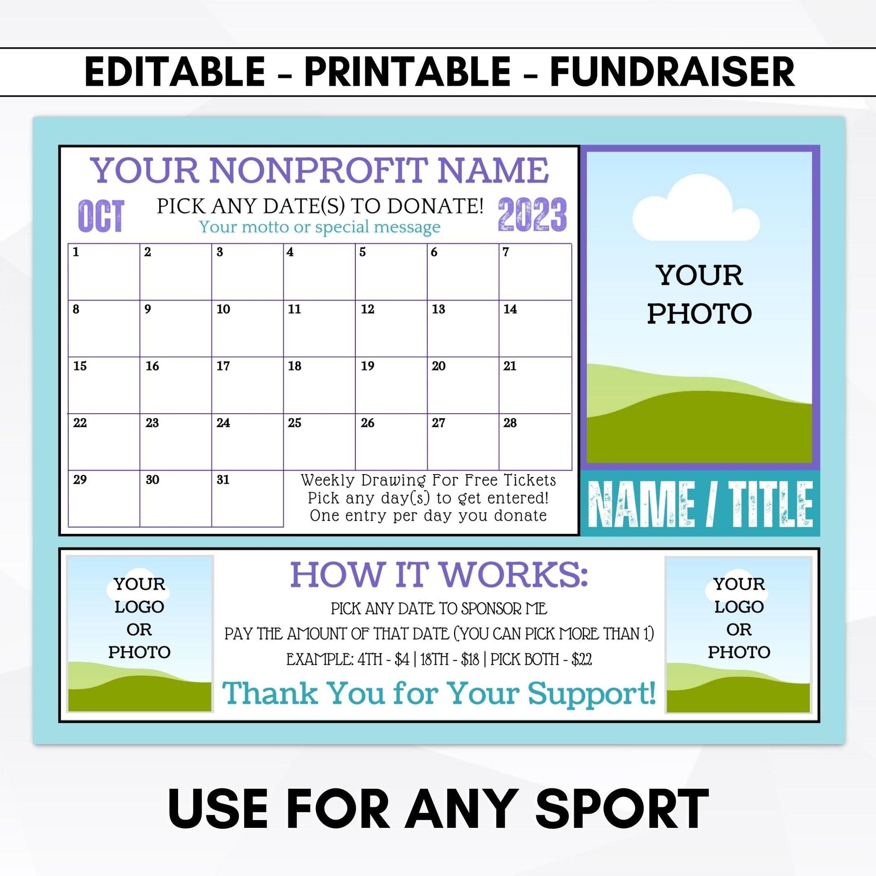 Calander Raffle Template Calendar Fundraiser Templates Any Sport | Simple Desert Designs