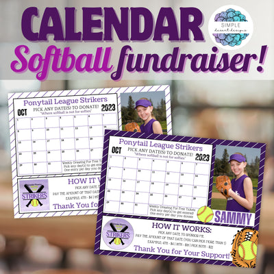 softball calendar fundraiser template with logo and photo space