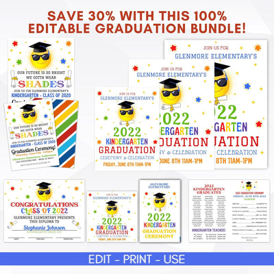 preschool pre k graduation ceremony invitation sign certificate diploma program template editable printable instant download
