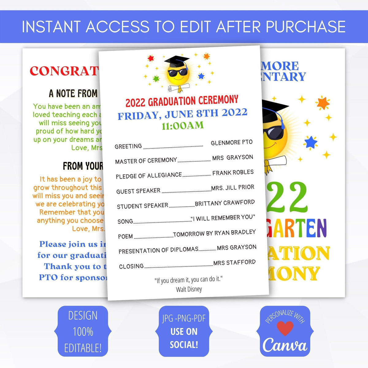 Future is Bright Graduation Ceremony Program Editable Template, image size:1200x1200