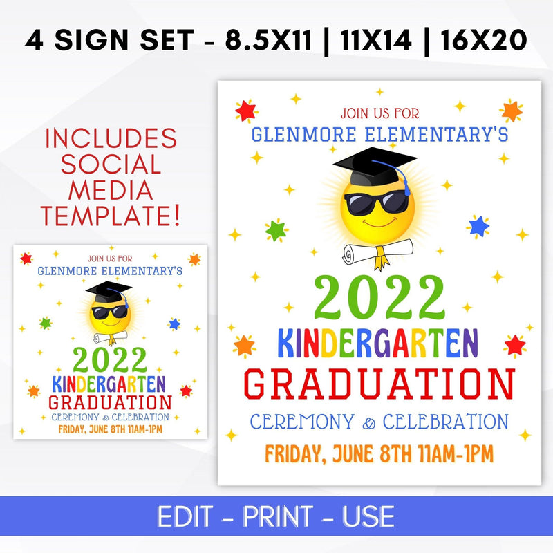 daycare preschool elementary kindergarten graduation ceremony sign set editable printable template
