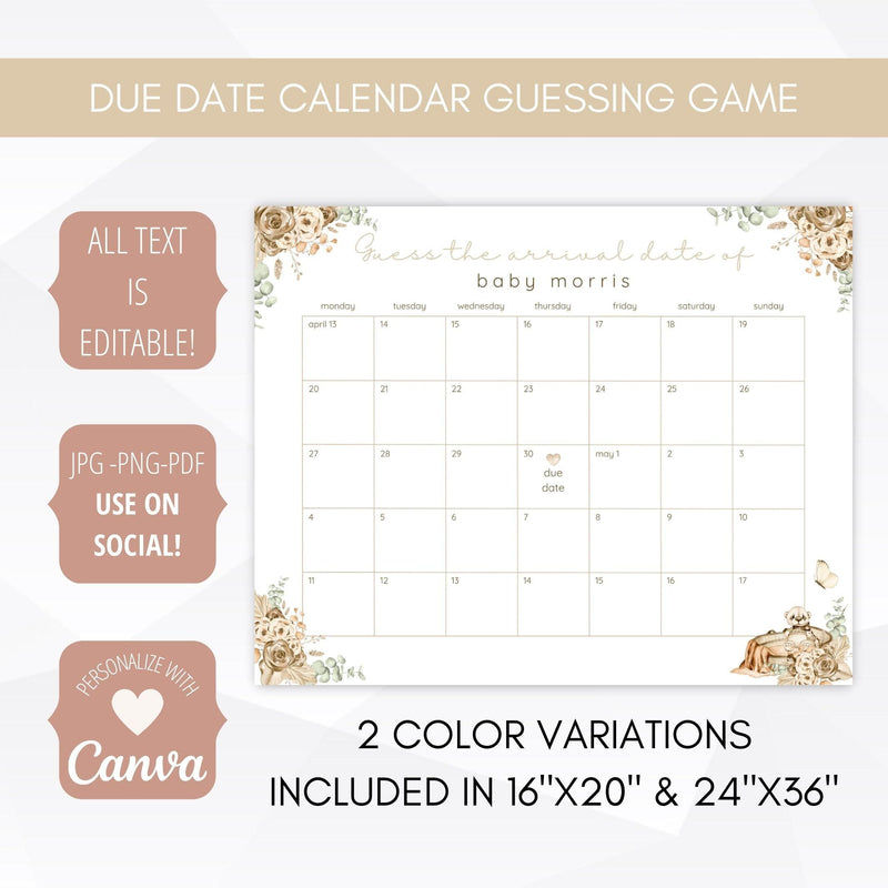 boho due date calendar