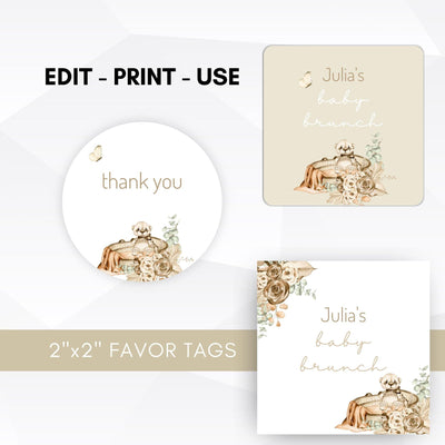 editable boho bohemian baby shower favor tags