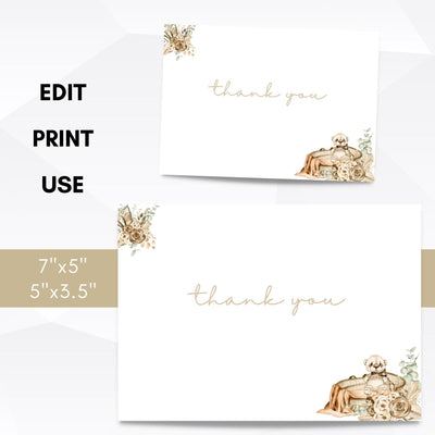 editable boho bohemian baby shower thank you cards