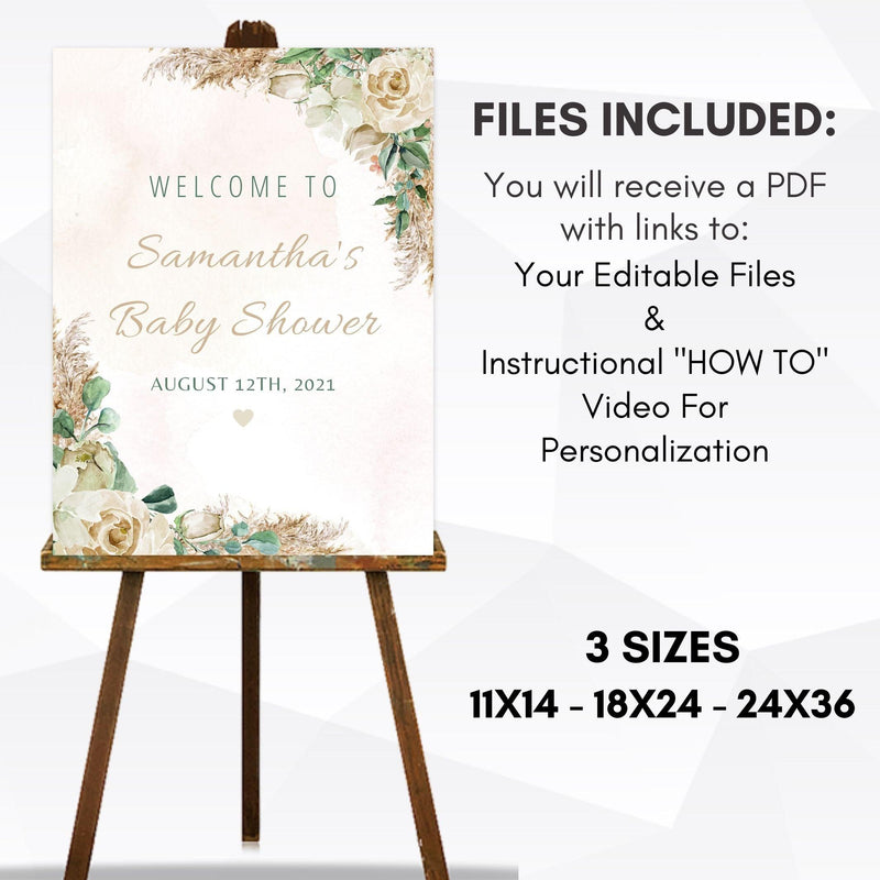 bohemian baby shower sign set template