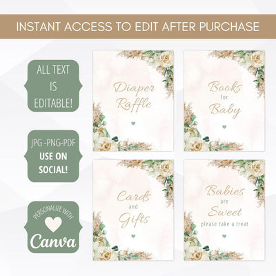 boho pampas grass baby shower welcome sign
