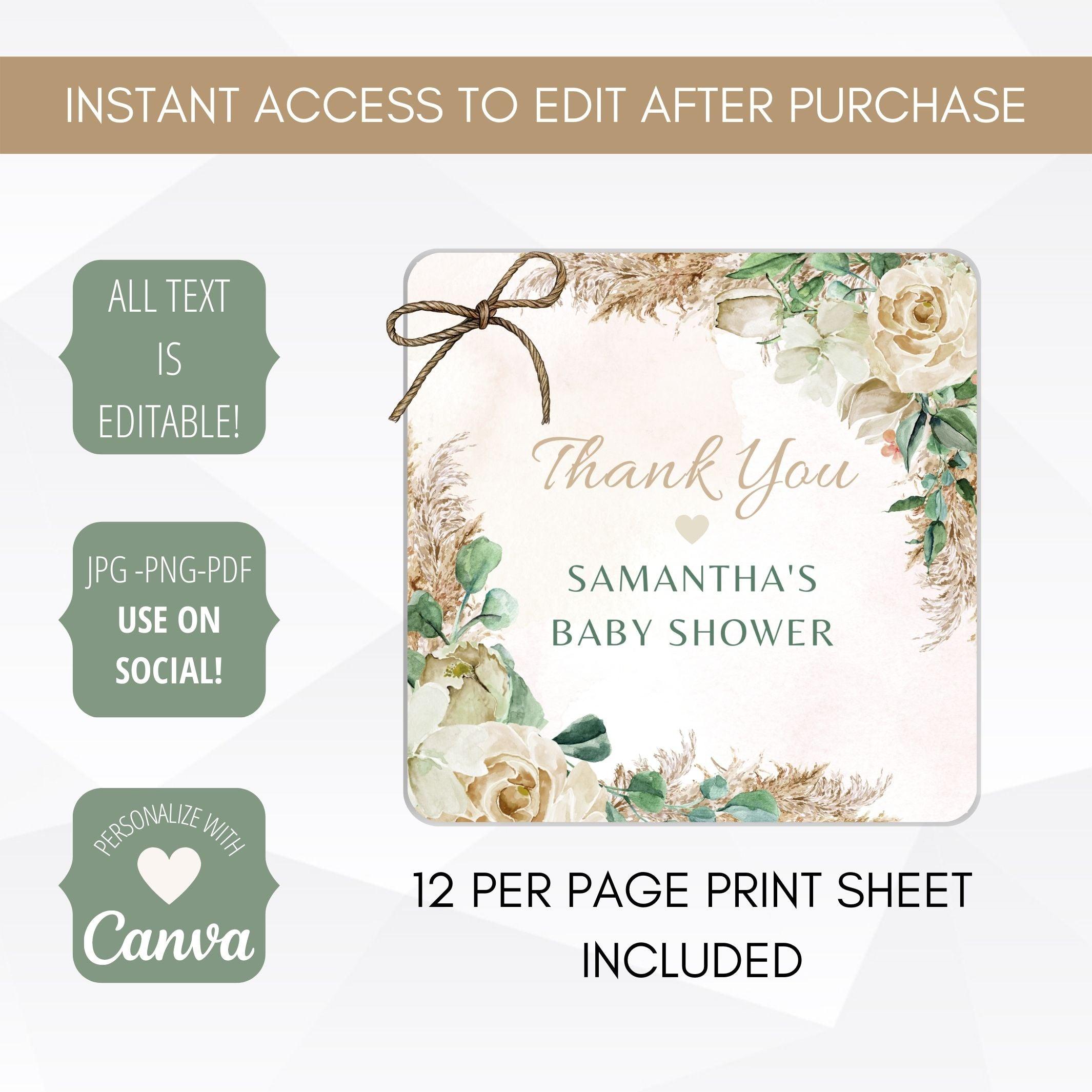boho pampas grass baby shower cupcake topper template