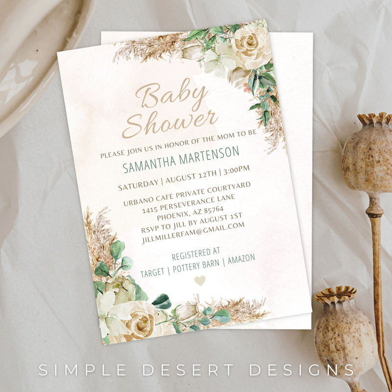 Gender Neutral Boho Floral Baby Shower Invitation