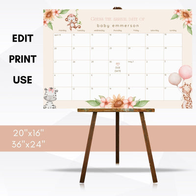 pink floral greenery baby shower due date calendar