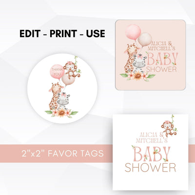 baby girl safari baby shower favor tag template