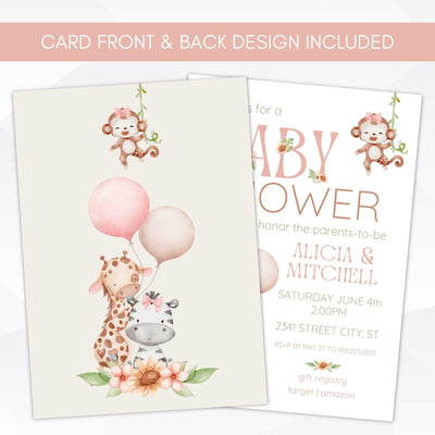 jungle baby shower invitation for girl