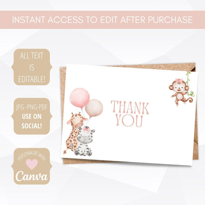 pink floral greenery baby shower thank you card