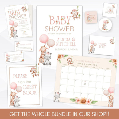 wild animals baby shower invitation set