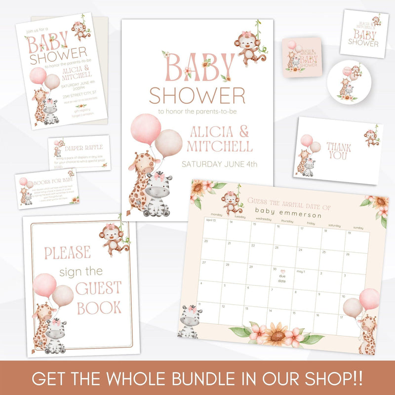 wild animals baby shower invitation set