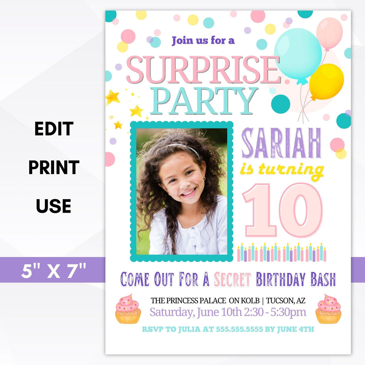 Girls Surprise Party Invitation Template - Simple Desert Designs