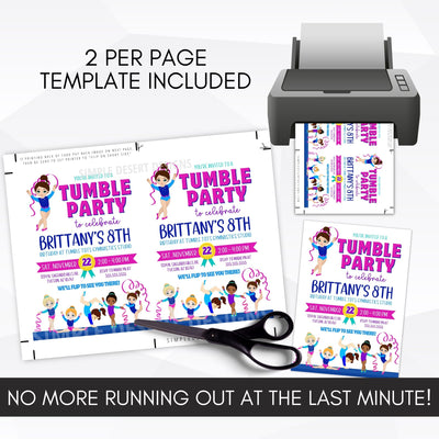 girls tumbling party invites print at home