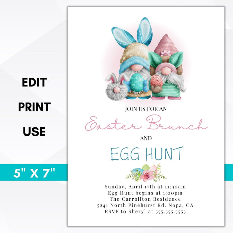 Gnome Easter brunch and egg hunt invitation