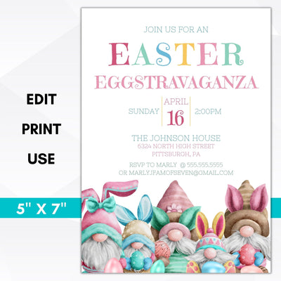 Gnome Easter eggstravaganza party invitation