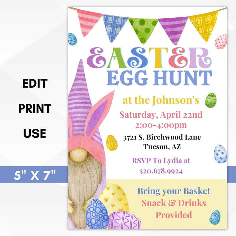 Gnome egg hunt invitation