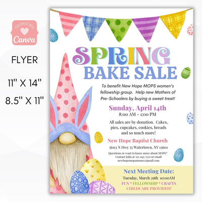 gnome printable spring bake sale flyer poster set editable template