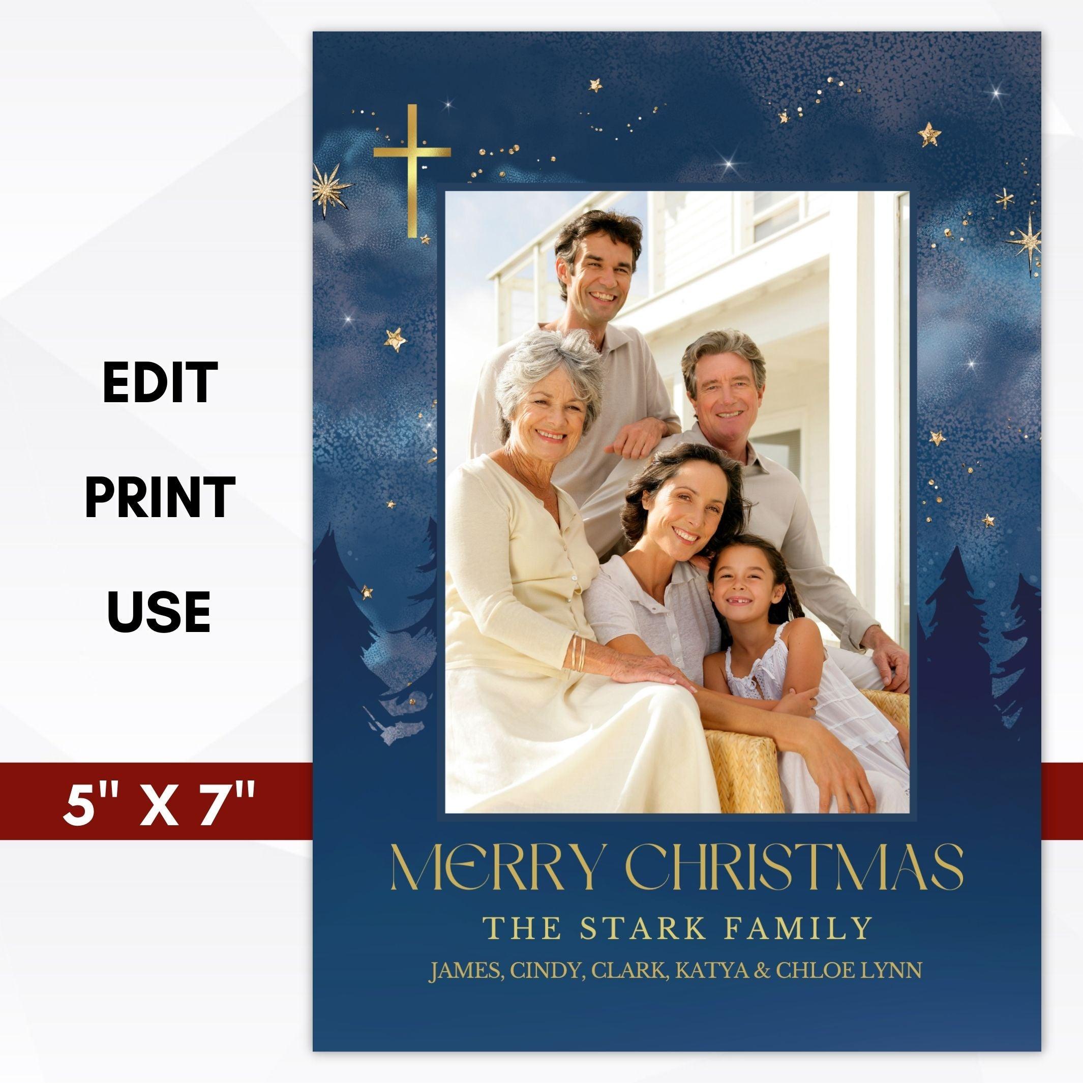 religious cross merry christmas photo card editable