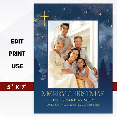 religious cross merry christmas photo card editable