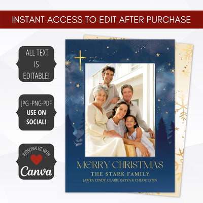 gold starry night christian merry christmas card