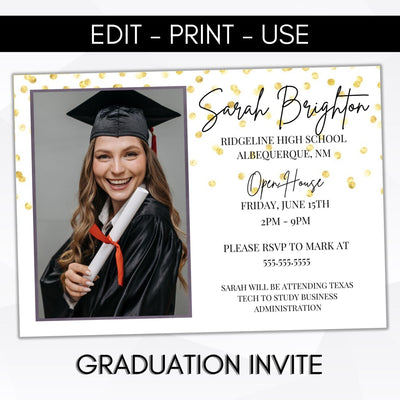 minimal editable photo graduation party invitation template digital download high school college grad party