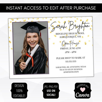 minimal grad announcement photo graduation invitation template fully editable grad party invite