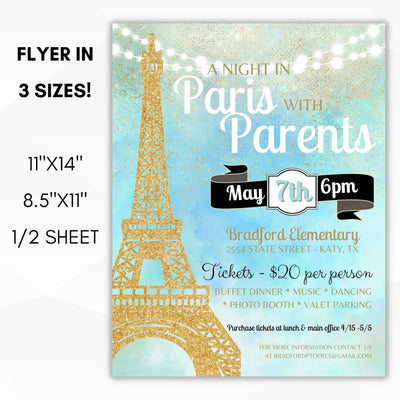 Paris themed school dance ideas editable flyer template