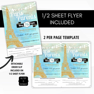 night in paris with parents parisian school dance themed flyer set editable template digital download