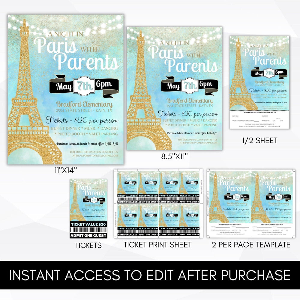 Gold Paris Dance Flyer & Ticket Bundle - Simple Desert Designs