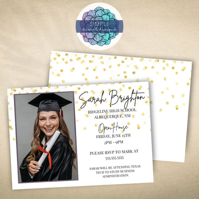 Gold Minimal Photo Graduation Announcement Invitation