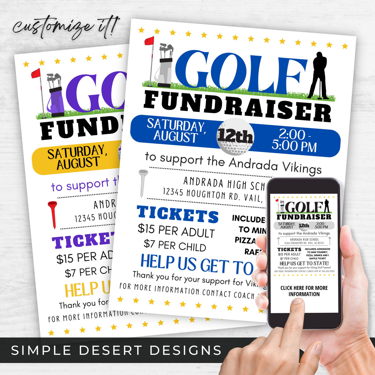 Golf Fundraiser Flyer Template - Simple Desert Designs