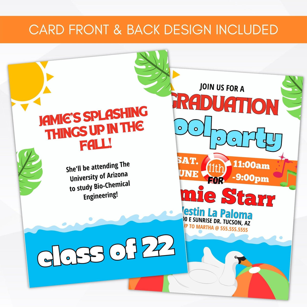 Editable Grad Pool Party Invitation - Simple Desert Designs