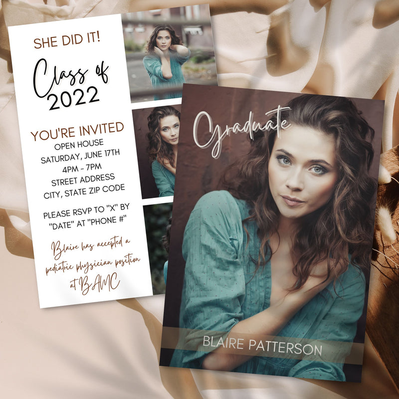 modern photo graduation announcement invitation with open house grad party invite