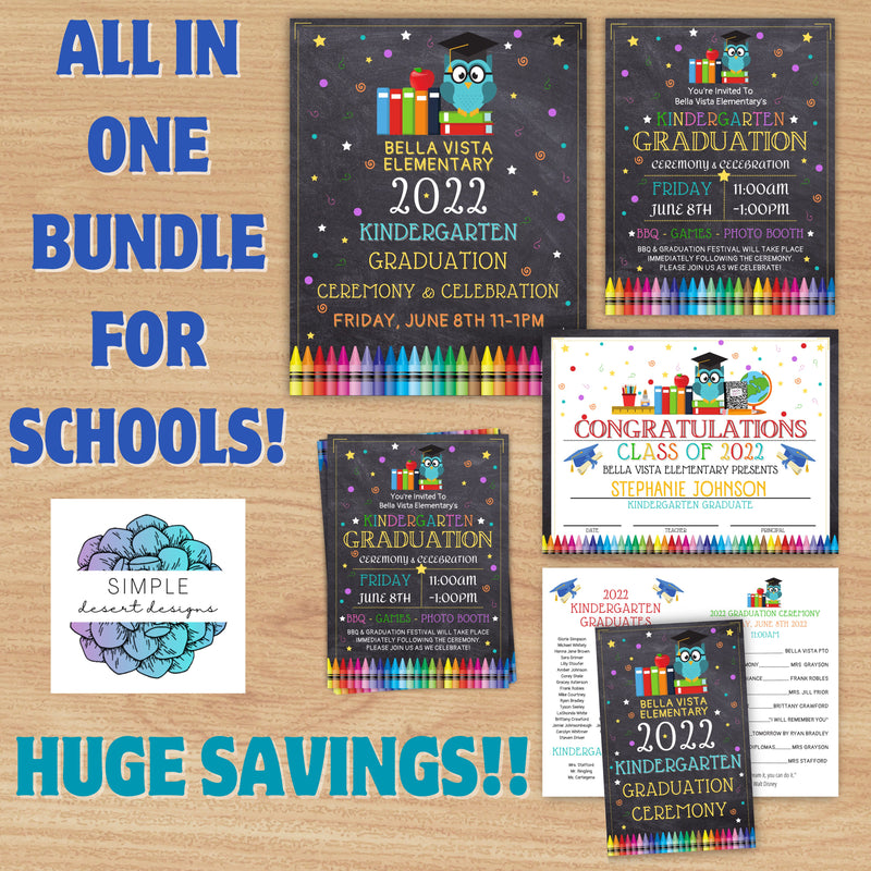 colorful all in one graduation ceremony invitation and certificates bundle